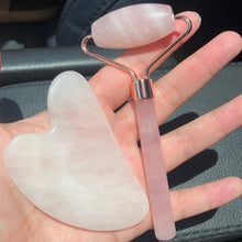 Load image into Gallery viewer, Rose Quartz Roller | Gua Sha | Rose Quartz Roller &amp; Gua Sha Set
